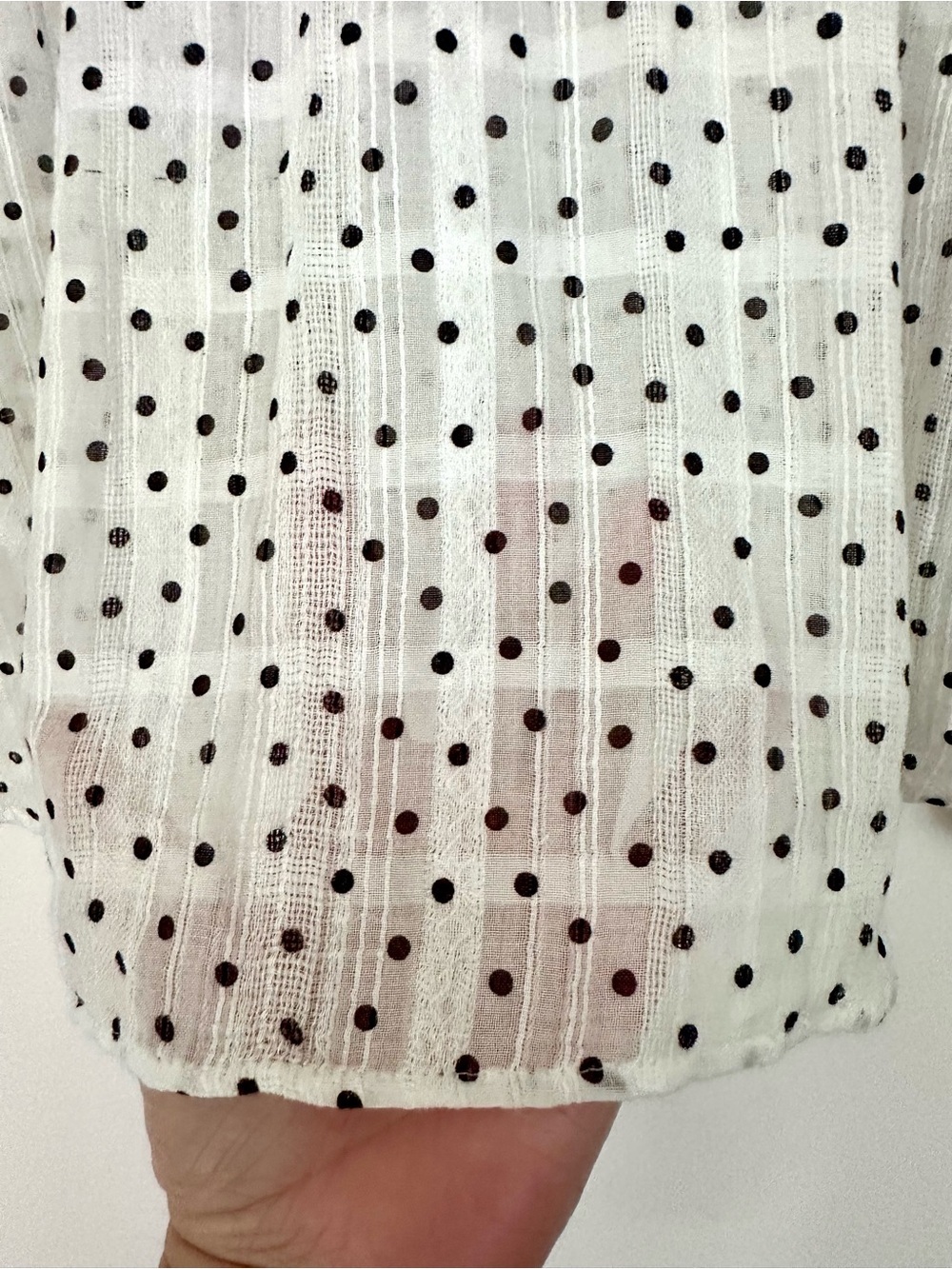 Zara White Sheer Blouse with Black Polka Dots and Tie Neck Size Small - Picture 9 of 9